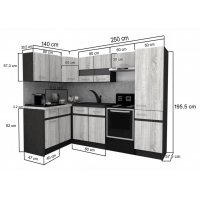 Bucatarie de Colt GENA NEW 2 ST. 140-250, Fara Corp de Cuptor, Wenge / Stejar Sonoma